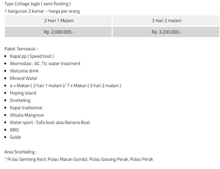 Price List Paket Wisata Pulau Royal